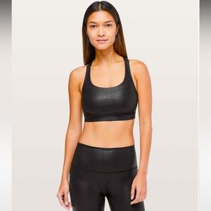 NWT Lululemon Energy Bra size 6 Luminosity Foil Print Black Black